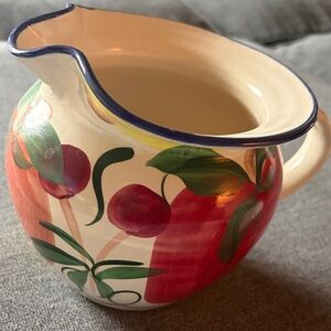 Hand-Painted Ceramic Pitcher with Red Cherry Motif - Home Art
